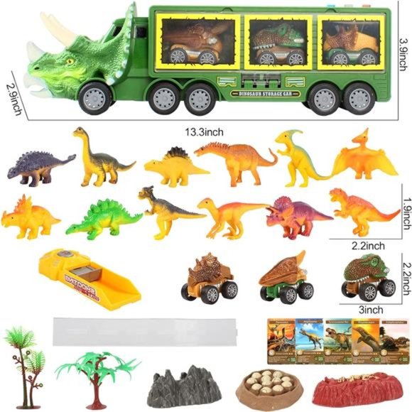 Dinosaur Toy Trucks for Kids - 28 Pack Pull Back Cars Set with Flashing Lights - Picture 4 of 6